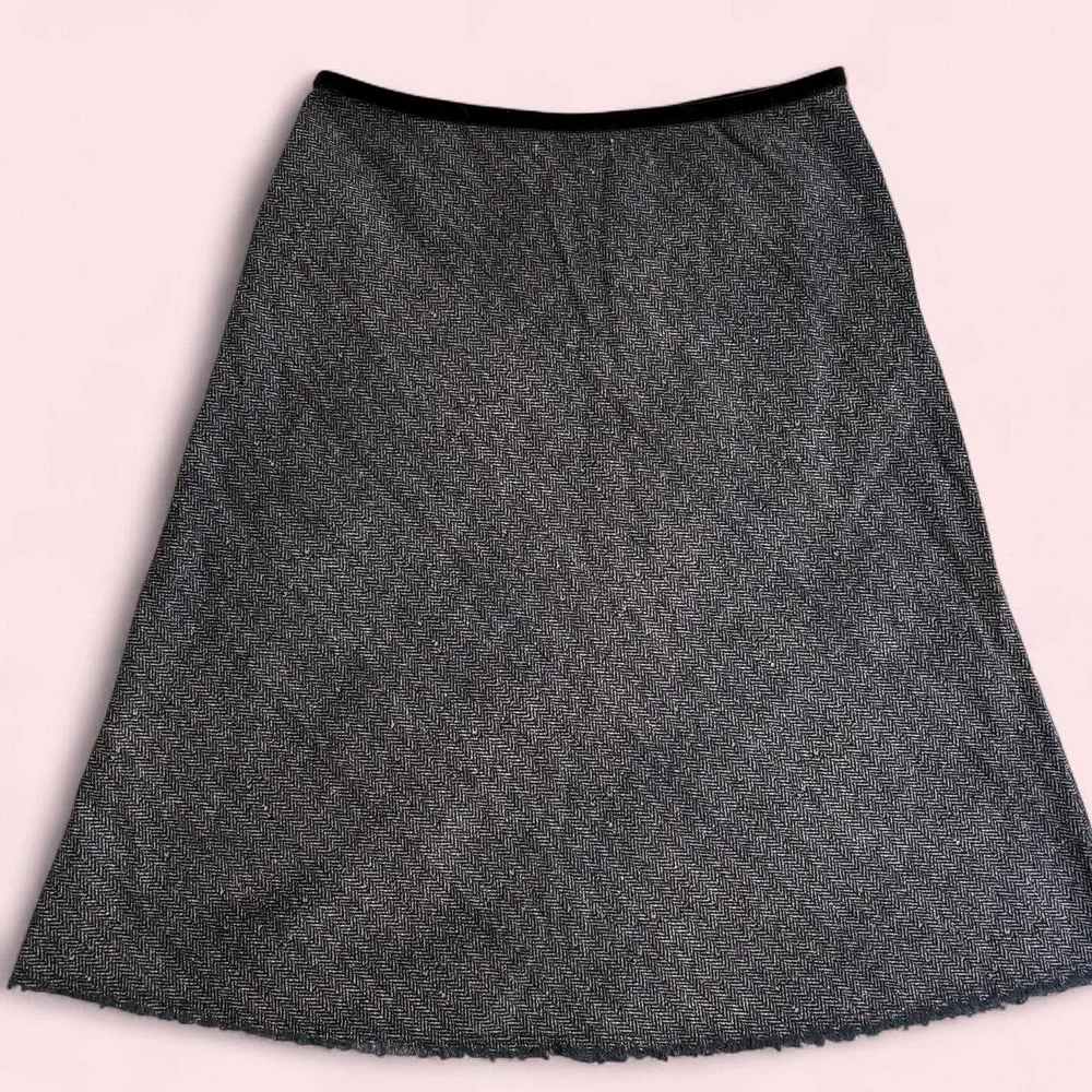 Free People VTG Y2K Black Gray Herringbone size 4 Buffalo Plaid Skirt A-Line